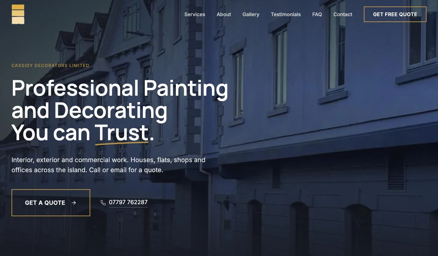 Cassidy Decorators Limited website design for painting and decorating company in Jersey
