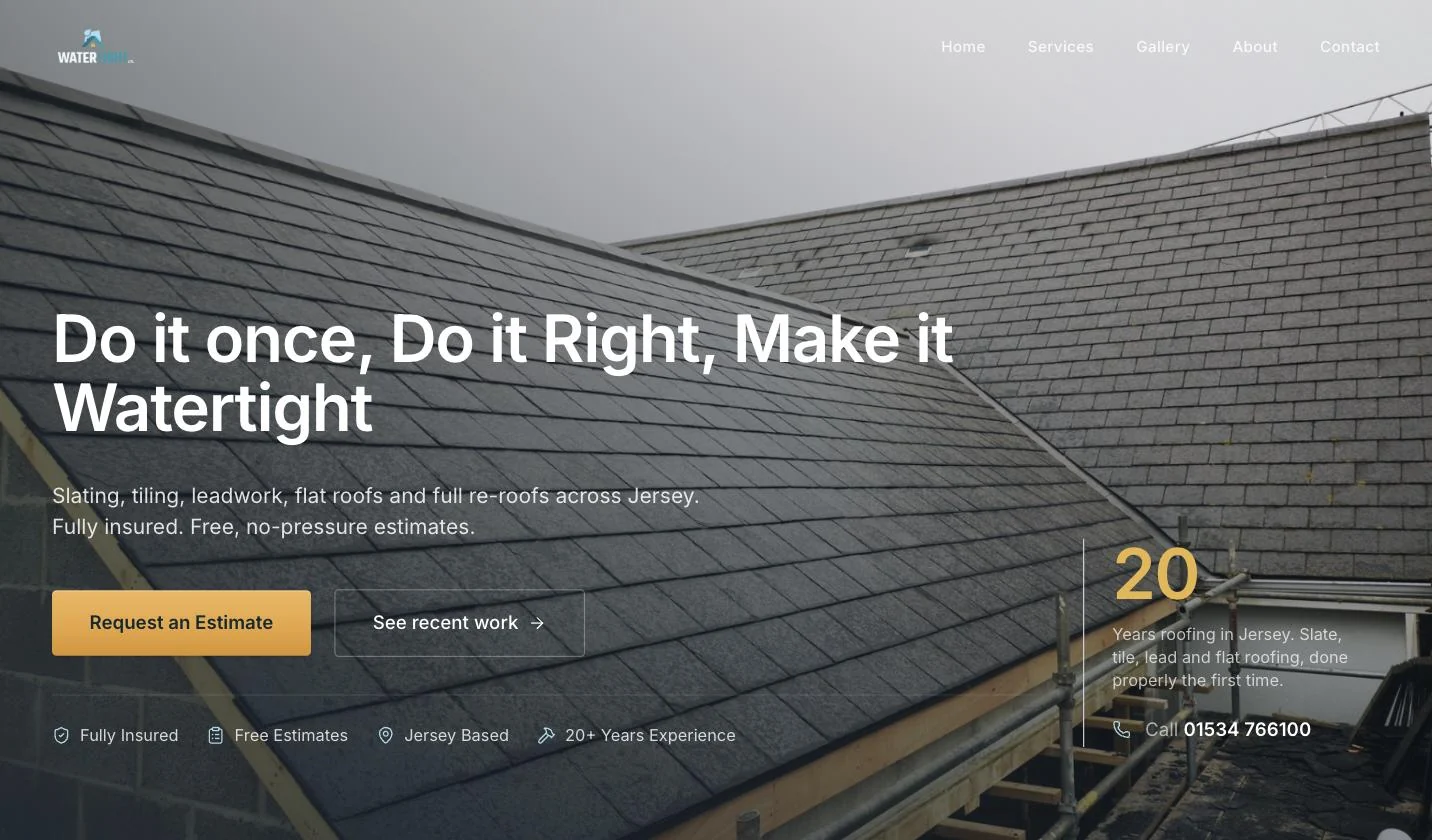 WaterTight roofing website design for Jersey
